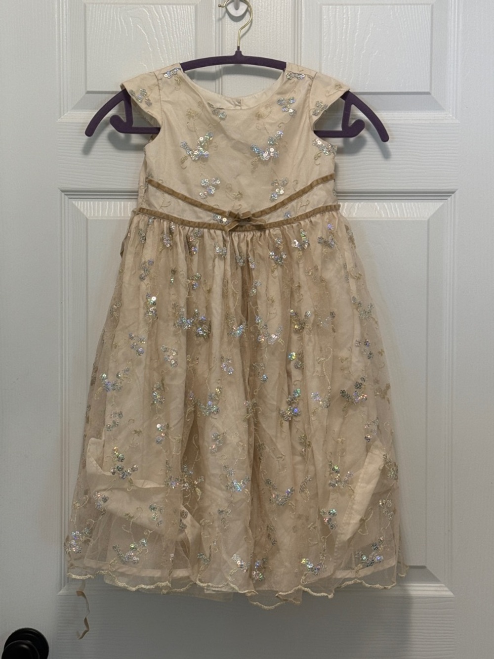 marmellata Champagne Sequin Floral Tulle Dress for Girls